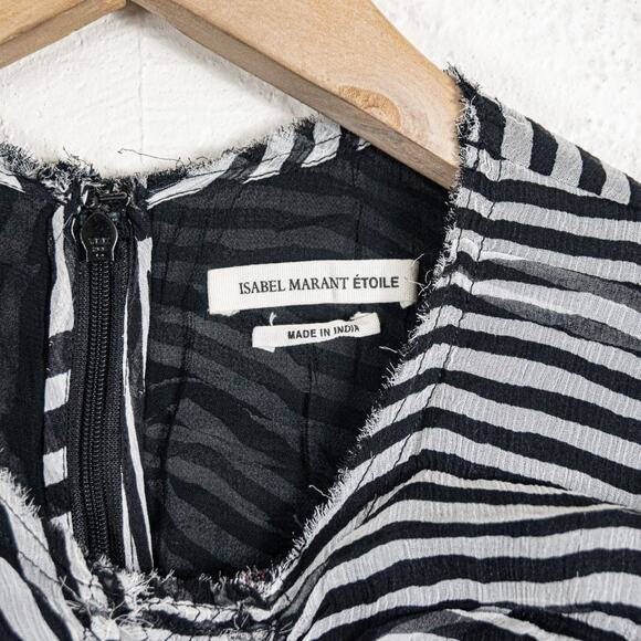 Isabel Marant Etoile Women's Ruched Tiered Silk Blouse Striped sz 42 - Picture 2 of 10